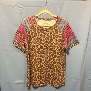 Crazy Train Leopard and Striped Short Sleeve Top